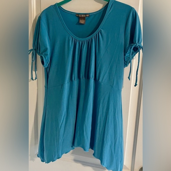 Suzie Couture Ruched Sleeve Tunic Top Softcore Empire Waist Boho Casual Size Lg - Picture 2 of 8